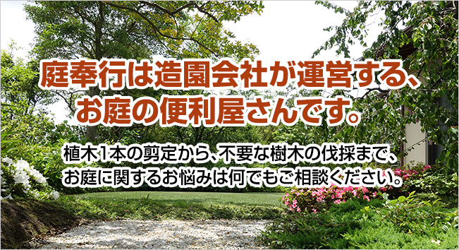 庭奉行は造園会社が運営する、お庭の便利屋さんです。｜植木1本の剪定から、不要な樹木の伐採まで、お庭に関するお悩みは何でもご相談ください。